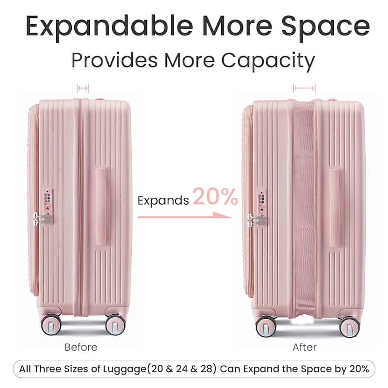 20"/24"/28" 3-Piece Modern Expandable Luggage Sets, Hard-Shell Luggage with Front Pocket and Spinner Wheels, for Boarding Travel