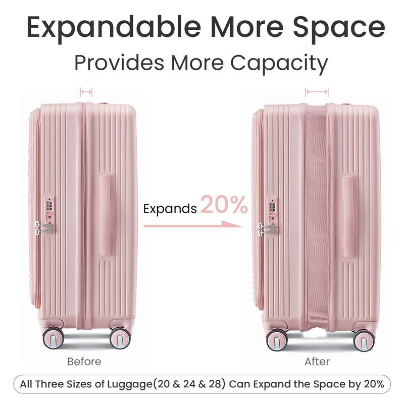 Luggage Sets 3 Piece(20/24/28) with TSA Lock Airline Approved, 100% PC Hard Shell and Lightweight Suitcase - Pink