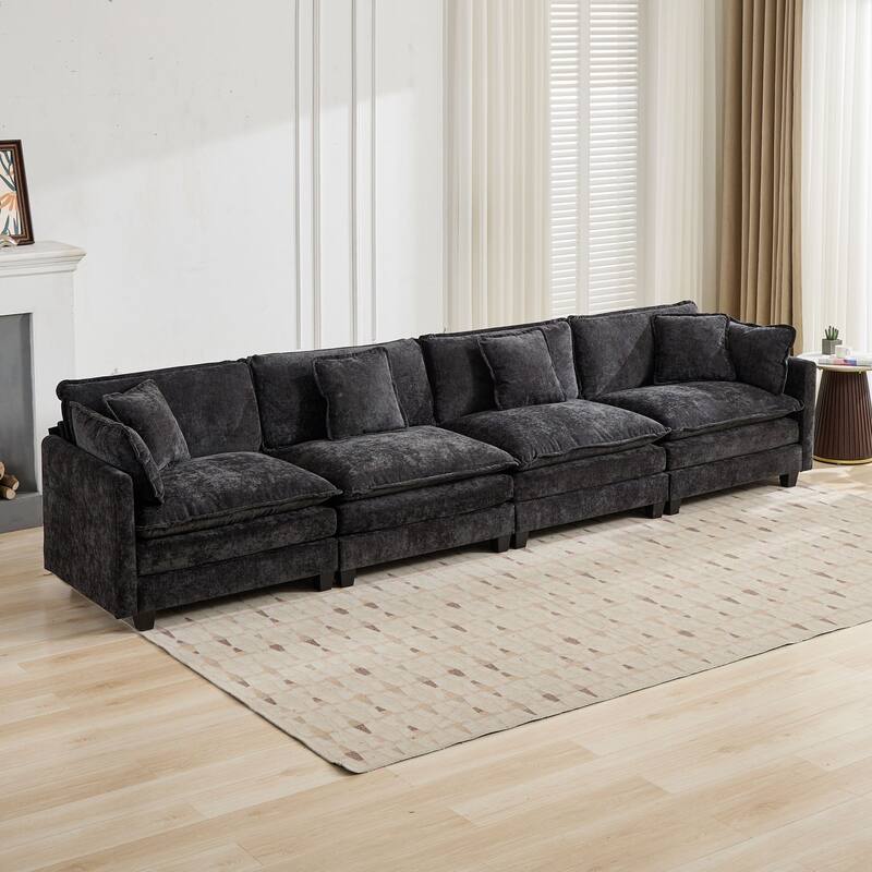 Roomfitters Large Upholstered 4-Seater Sofa with Plush Cushions and Pillows, Modern Cloud Couch for Living Room