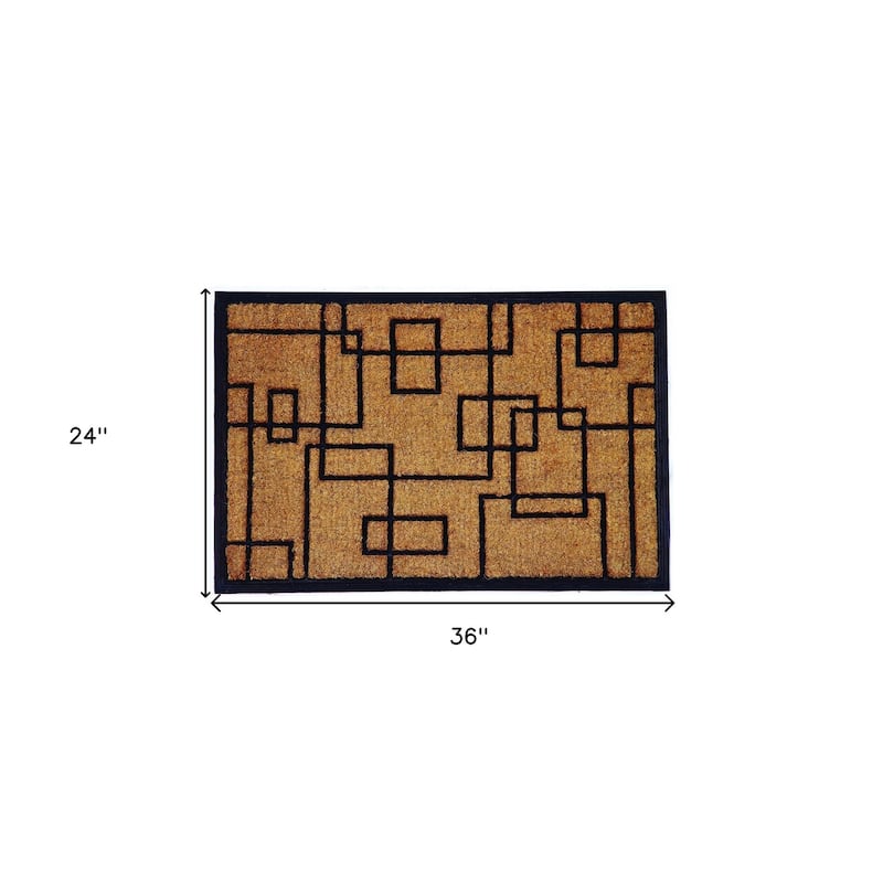HomeRoots 24" X 36" Natural and Black Coir Geometric Outdoor Door Mat - 24.00' X '36.00