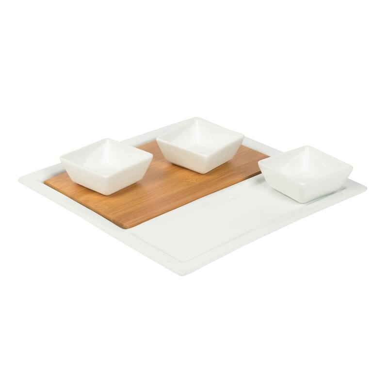5pc Bamboo & Ceramic Serving Set