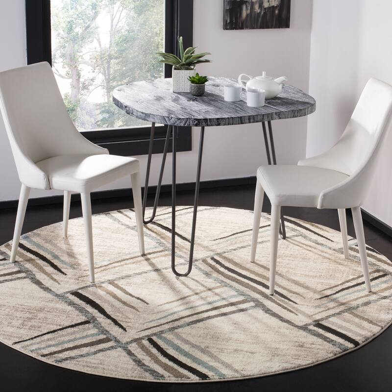SAFAVIEH Amsterdam Venetka Modern Rug - 5'1" Round - Cream/Charcoal