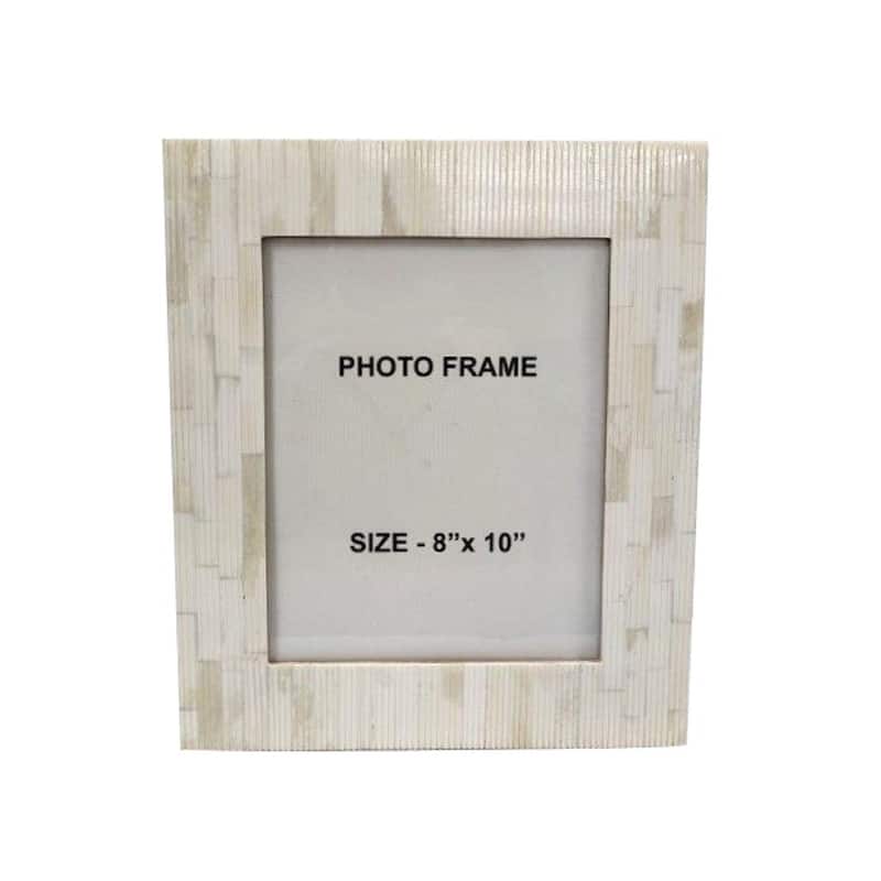 8X10" Carved Bone Picture Frame - White