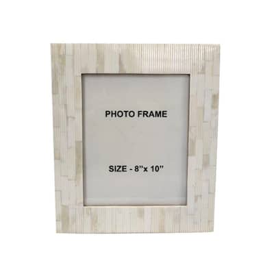 8X10" Carved Bone Picture Frame - White