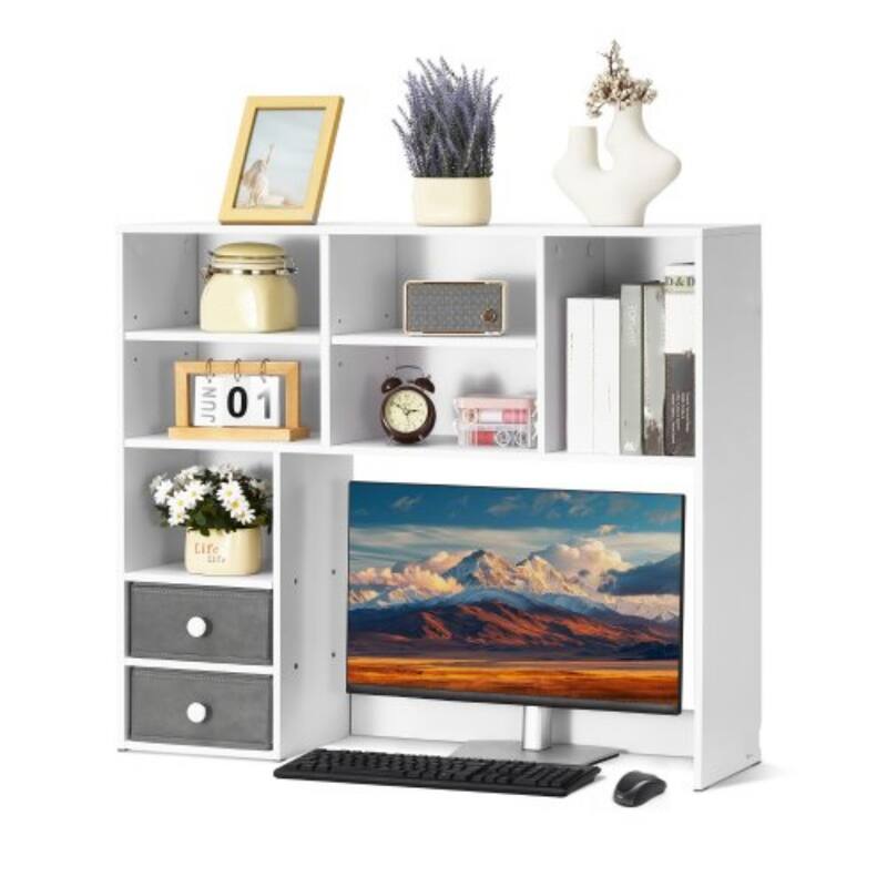 Particle Board Desktop Bookshelf Hutch, 3-Shelf Organizer and Office Storage Rack - 37.0" L x 10.0" W x 31.1" H