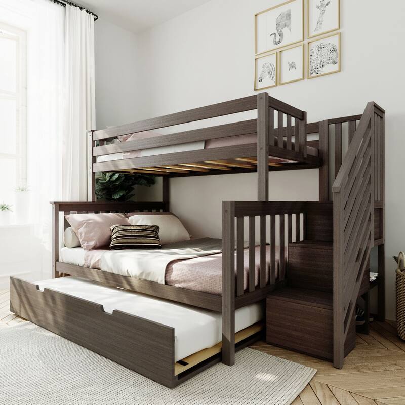 Max and Lily Twin over Full Staircase Bunk Bed with Trundle - Clay