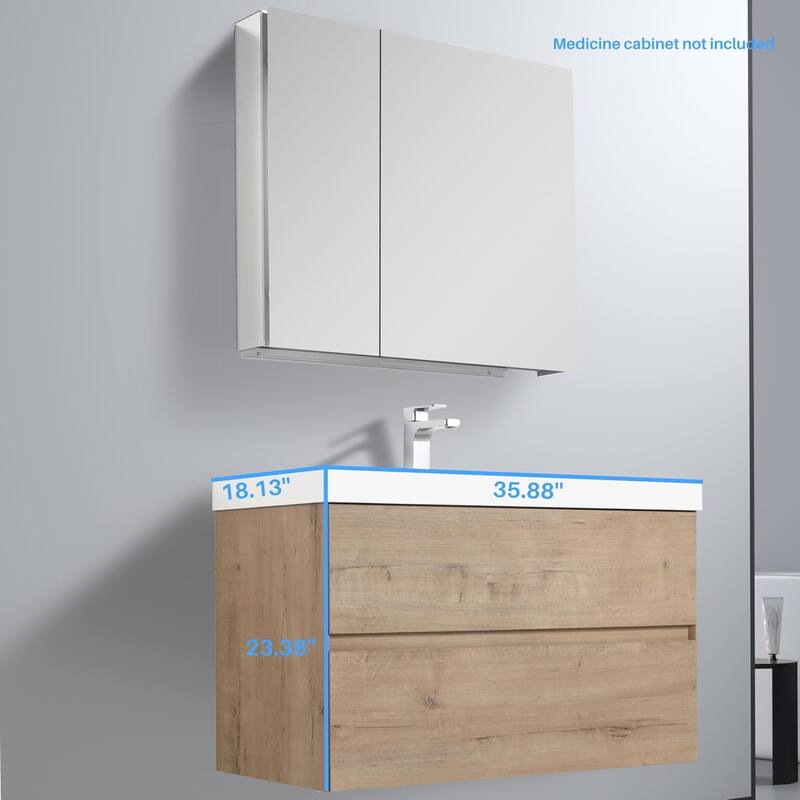 Blossom Assisi Glossy White 36 Inch Wall Mounted Bathroom Vanity with Acrylic Sink