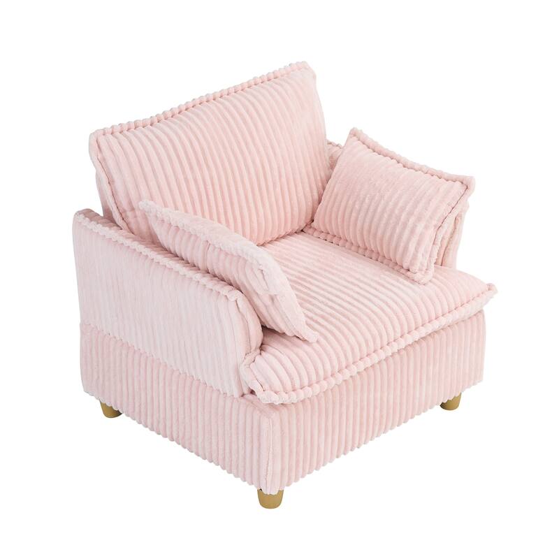 Single Sofa with Ottoman, Comfy Corduroy Upholstered Armchair, Lounge Chair with Throw Pillows for Living Room, Balcony