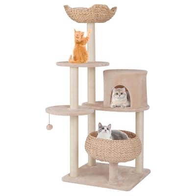 Costway 58" Cattail Cat Tower with Sisal Scratching Posts Perch Basket - See Details