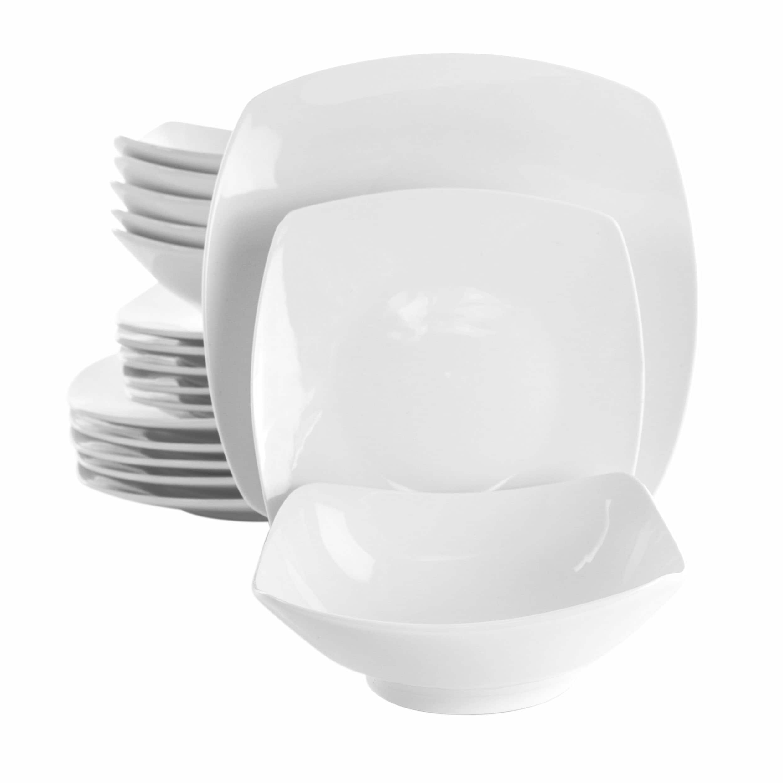 Elama Newman 18 Piece Square Porcelain Dinnerware Set in White - On Sale -  Bed Bath & Beyond - 32038499