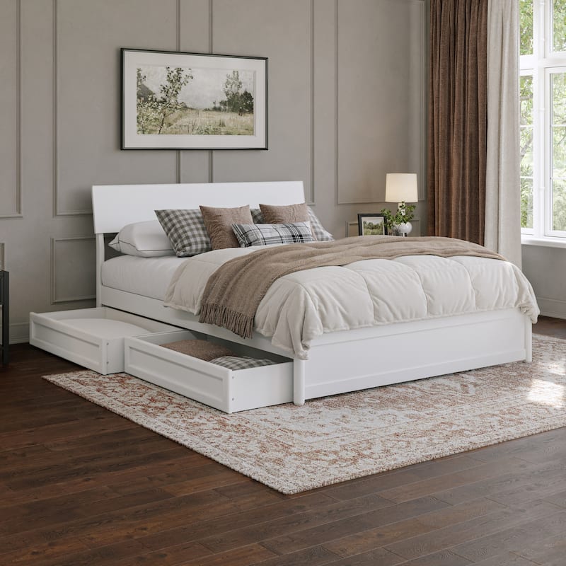 Norla Wood Platform Bed with Storage Drawers - Queen - White