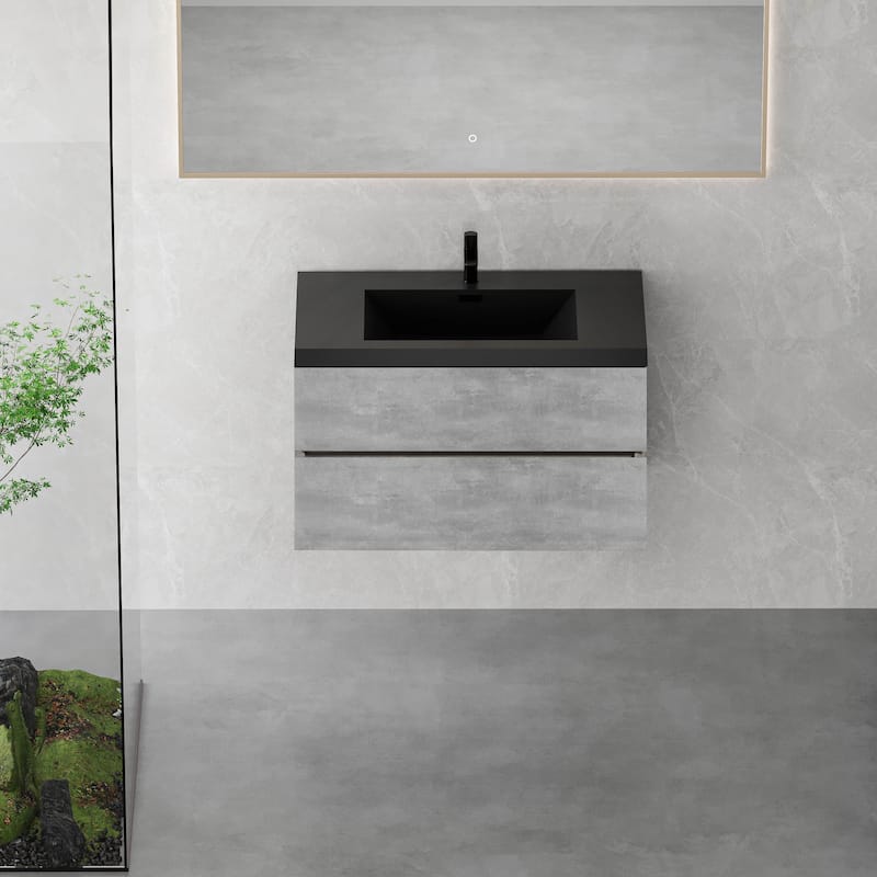 Grey Wall-Mounted Bath Vanity, Quartz Top,Sink and Soft Close Drawers