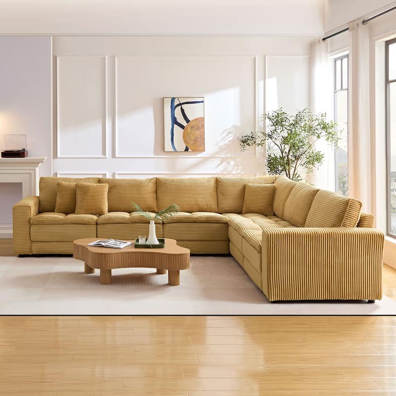 Oversized Sectional Sofa L Shaped Corner Couch Corduroy Upholstery Convertible Sleeper Sofa Couch