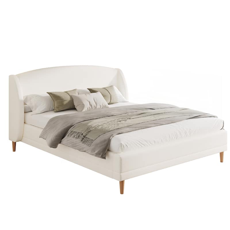 Upholstered Platform Bed Boucle Fabric and Wingback Headboard