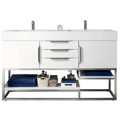 James Martin Vanities Columbia 59" Double Vanity, Glossy White with Brushed Nickel Hardware