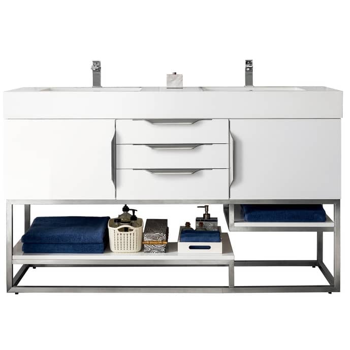 James Martin Vanities Columbia 59" Double Vanity, Glossy White with Brushed Nickel Hardware
