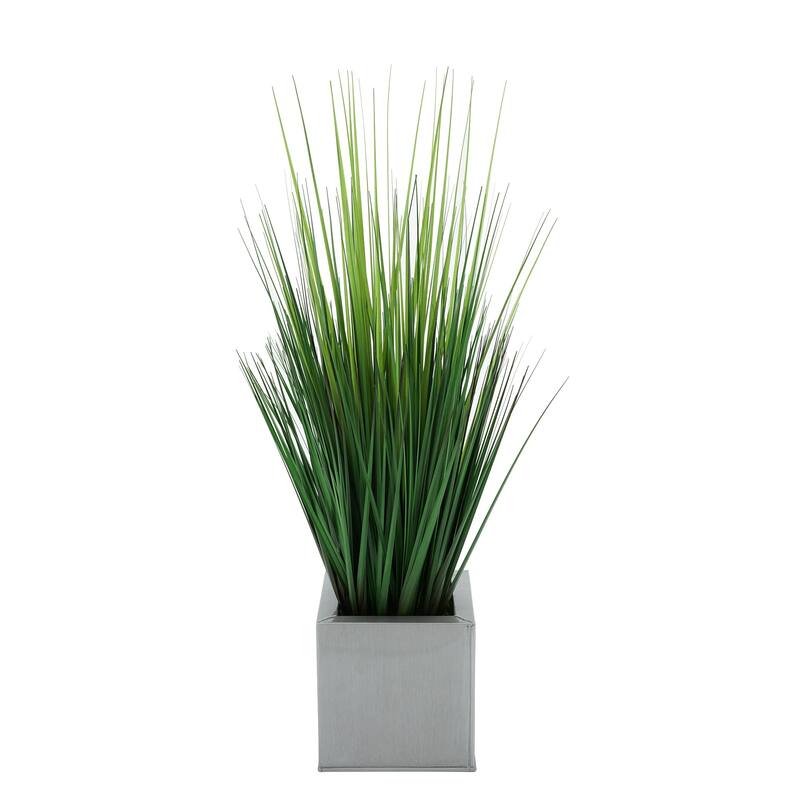 Faux PVC Grass in Square Zinc Planter