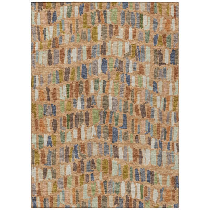 Machine Washable Indoor/ Outdoor Modern Mosaic Chantille Rug