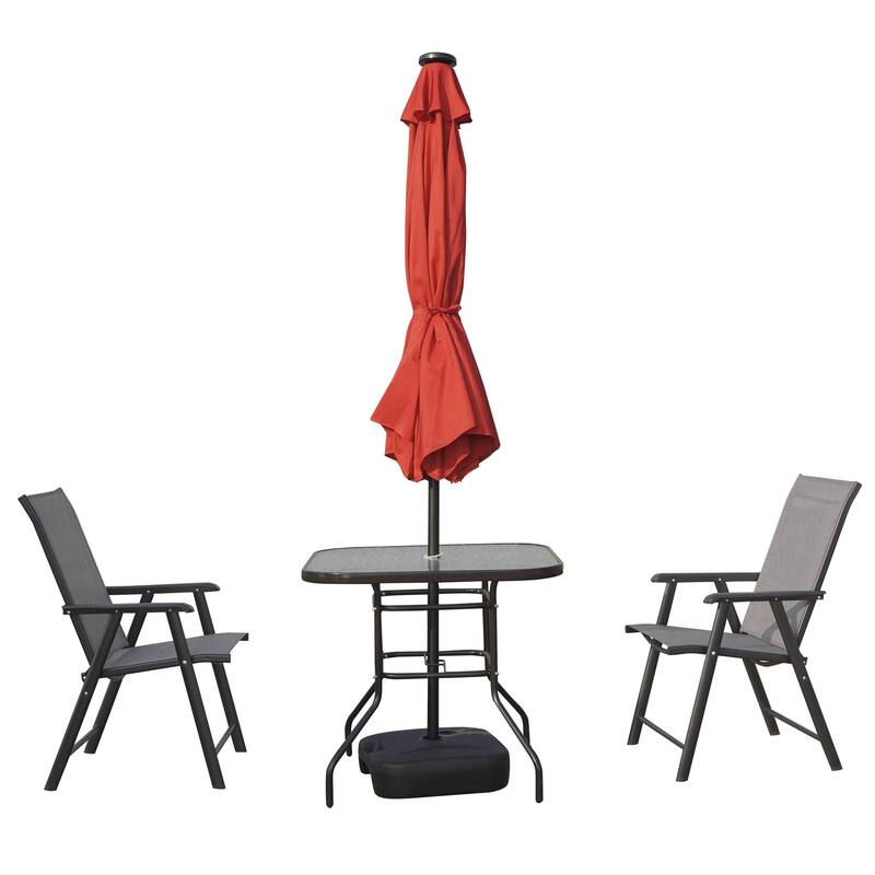 Sierra 9 ft Patio Tilt & Crank Patio Table Market Umbrella With Solar LED for Summer Beach Backyard