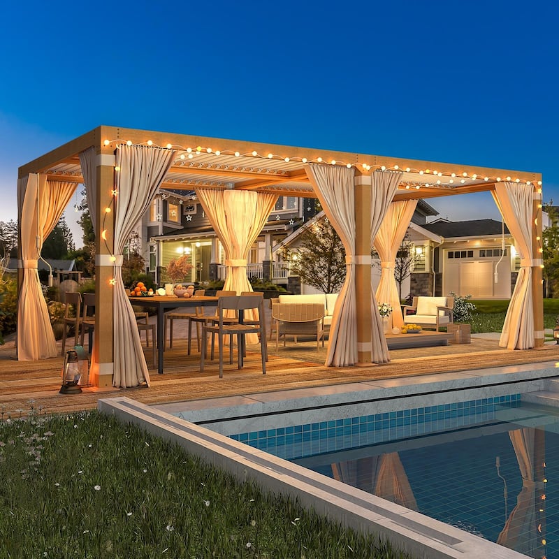 EROMMY Outdoor Louvered Pergola Gazebo with Adjustable Aluminum Rainproof Roof and Pull-Down Screen