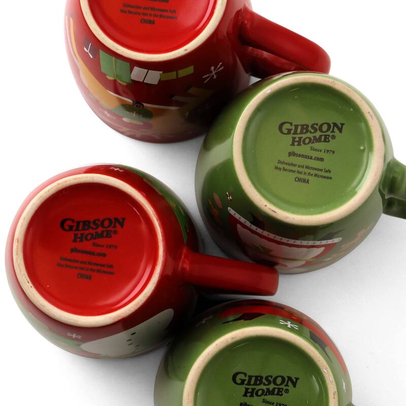Gibson Home Santa Smile 4 Piece 15 Ounce Stoneware Mugs in Assorted Designs