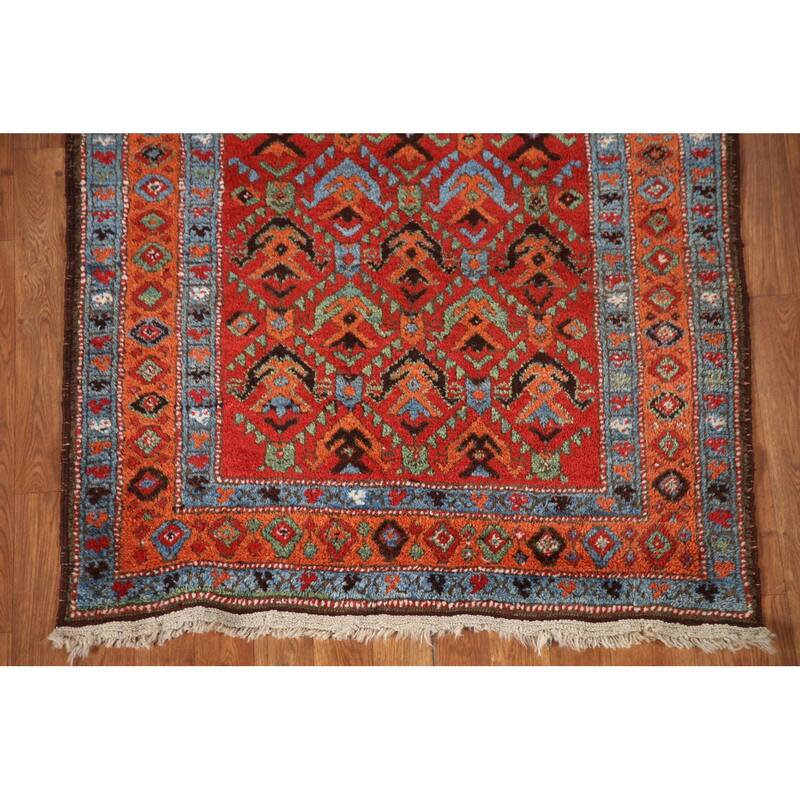 Hand Knotted Oriental 100% Wool Carpet Traditional All-Over Red Heriz Runner Rug - 13' 10'' X 3' 4''