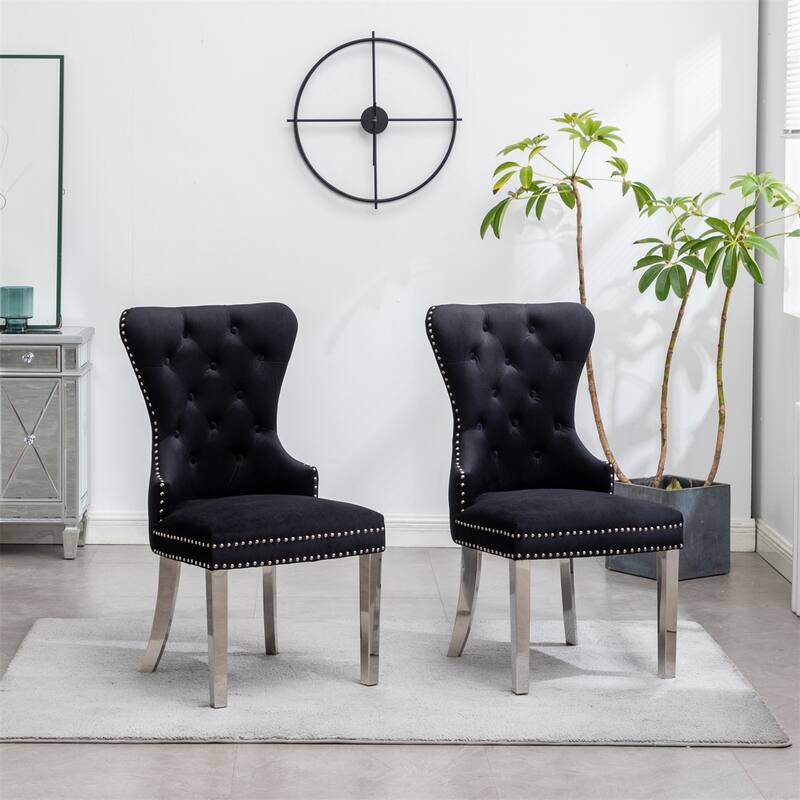 Tufted Velvet Chair with Nailhead Trim, Set of 2