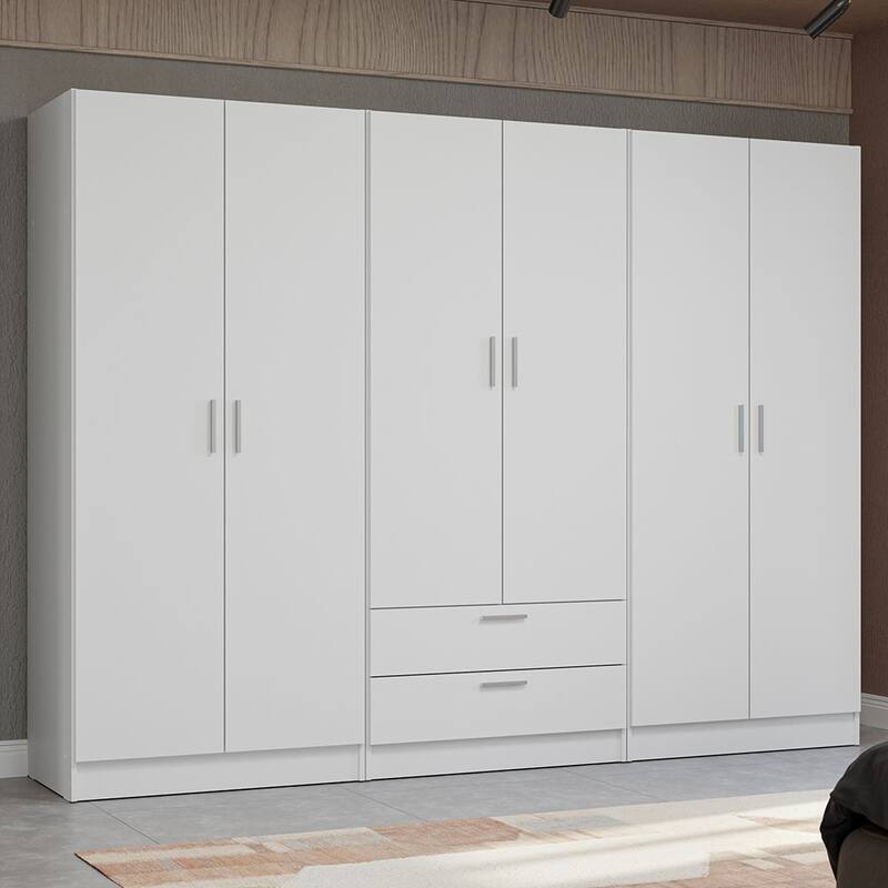 MADESA 6 Doors 2 Drawers Wardrobe Set Bedroom Storage Cabinet - White