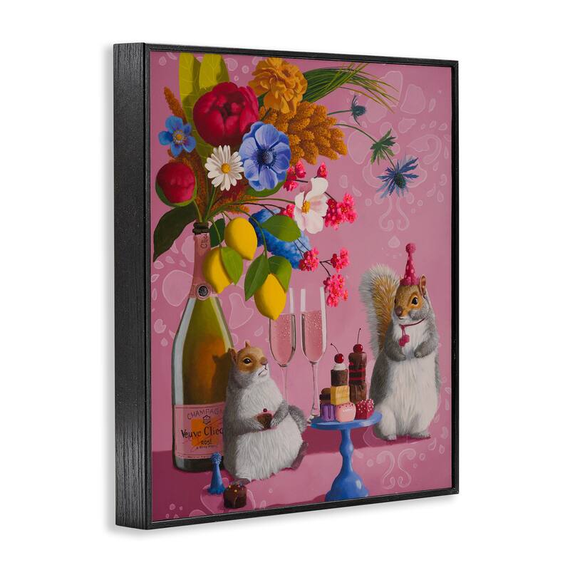 Stupell Party Hat Squirrels & Bouquet Framed Giclee Art Design By Heather Gauthier