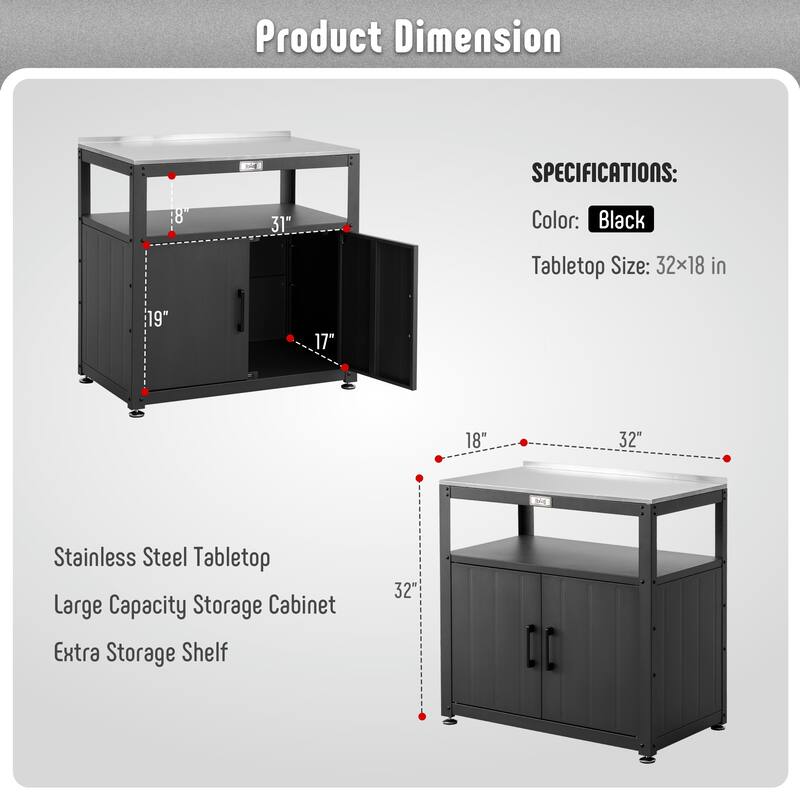Feasto Stainless Steel Garden Potting Bench with Storage Cabinet