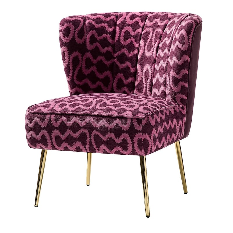Amata Bold Patterned Tufted Side Chair with Goldtone Legs