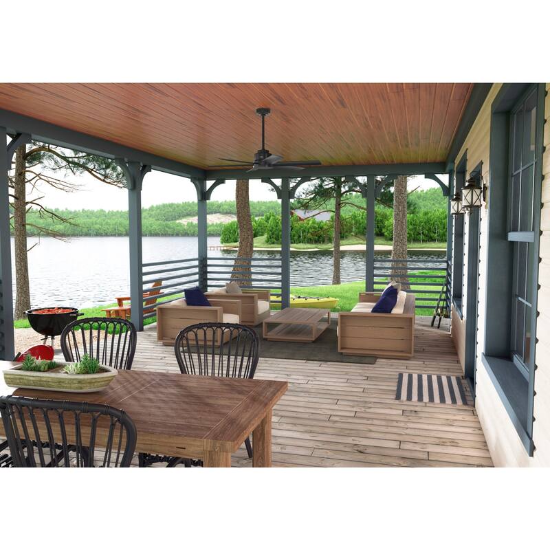 Hunter 52" Kennicott Outdoor Ceiling Fan, Wall Control - Contemporary, Industrial, Transitional - Windmill - Damp Rated!