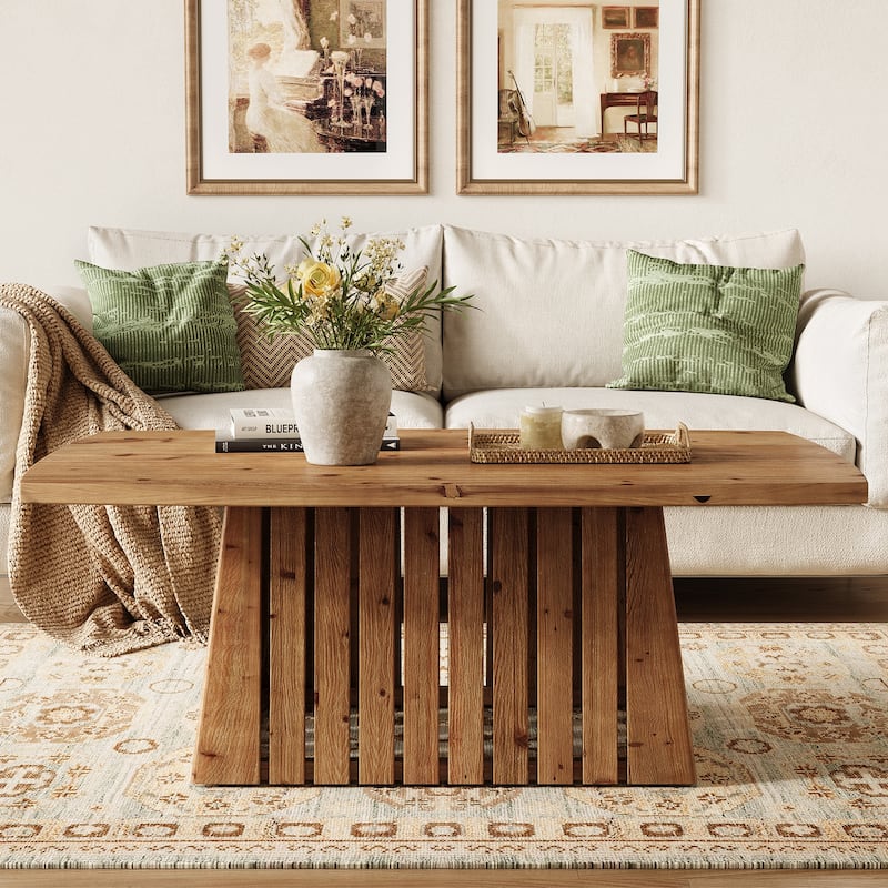 47-Inch Solid Wood Boat Shape Coffee Center Table for Living Room