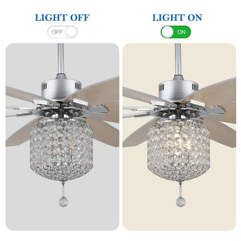 65" Large Crystal Ceiling Fan with Chorme Finish, 8-Blades 3 Lights w Crystal Shade, Quiet DC Motor w Remote Control