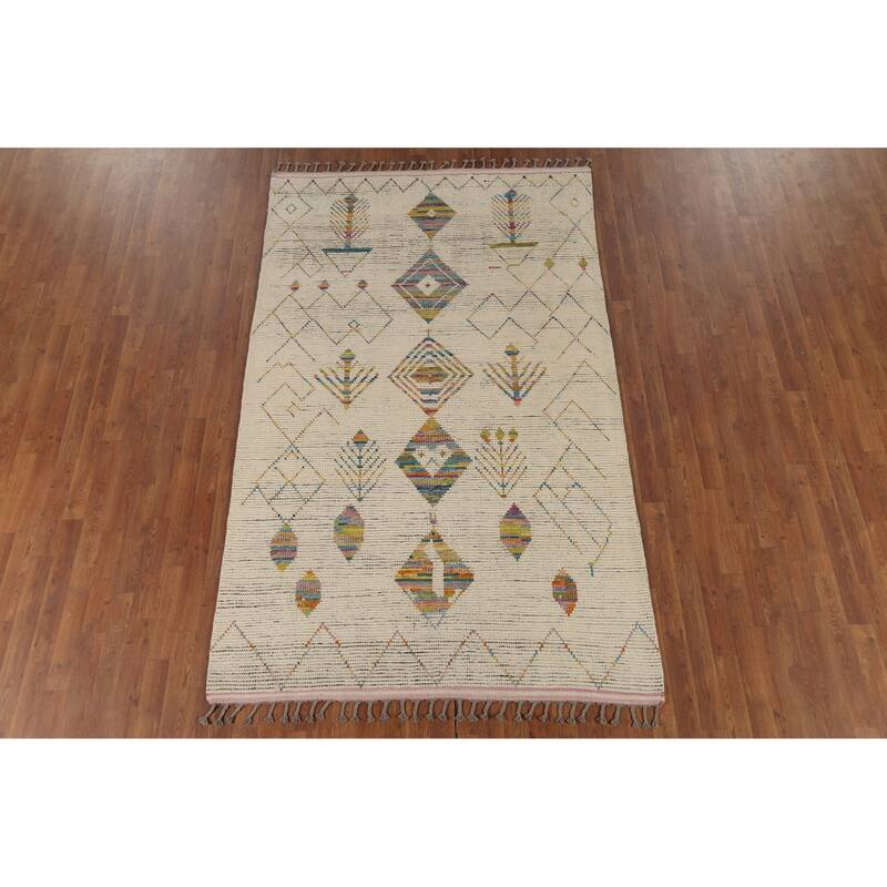Geometric Moroccan Oriental Area Rug Hand-Knotted Wool Carpet - 5'2"x 8'5"