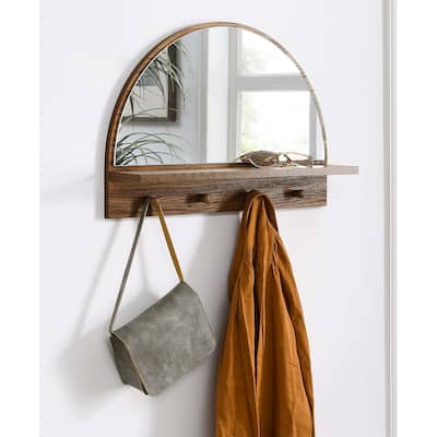 Rancho Modern Walnut Arched Wall Mirror with Shelf and Hooks