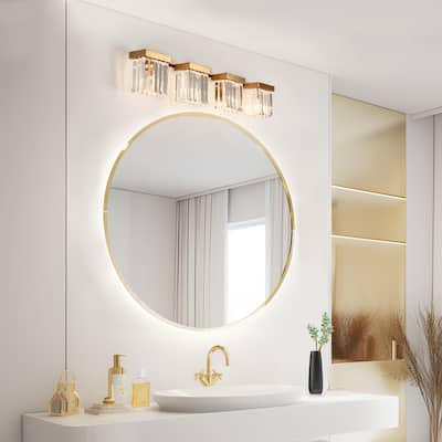 Diore Modern 4-Light Crystal Bathroom Vanity Light Gold Wall Sconces Lamps - Brass Gold - L31.5"*W5.7"*H5.9"