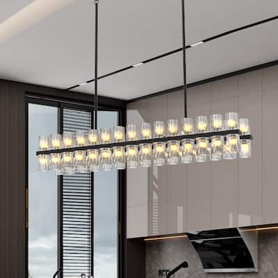 Rectangular Luxurious Crystal Chandelier for Living Room & Dining Room, Black Frame with K9 Crystals
