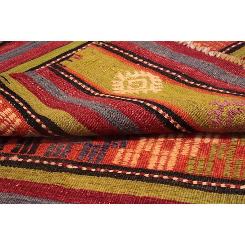 Hand Woven Oriental 100% Wool Carpet Southwestern Tribal Multi-Colored Kilim Area Rug - 10' 2'' X 5' 6''