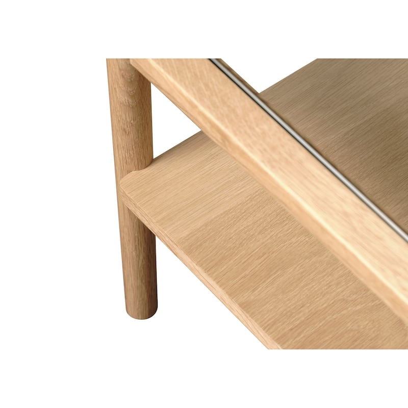 Rye Studio Modern Glass Top Coffee Table with Shelf, Natural Oak - 23.625"W x 47.25"L x 16.125"H