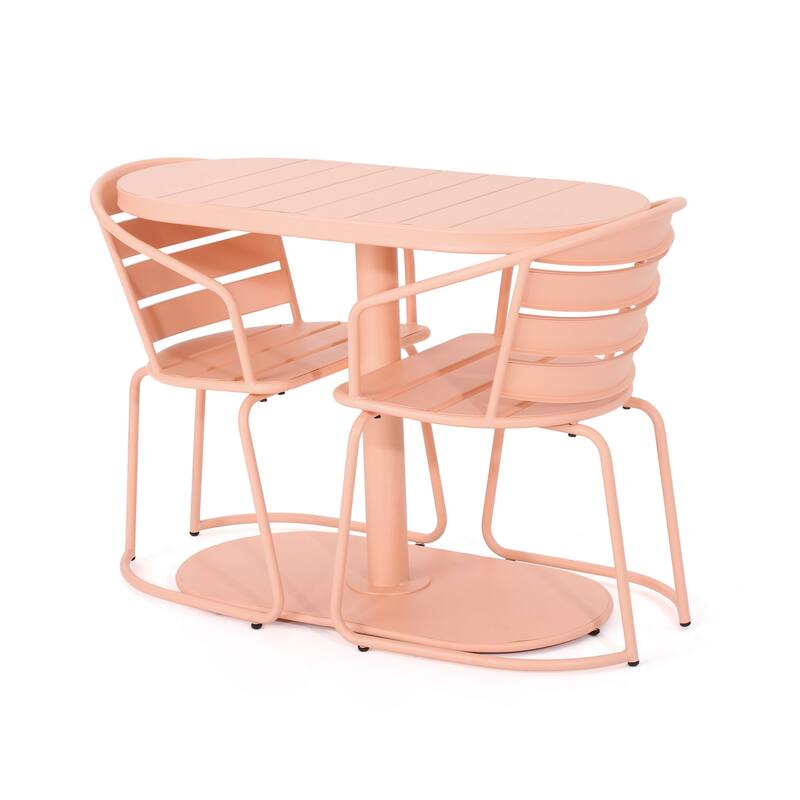 Monalisa 3 Piece Outdoor Bistro Set with 1 Oval Table, 2 Chairs, Pink