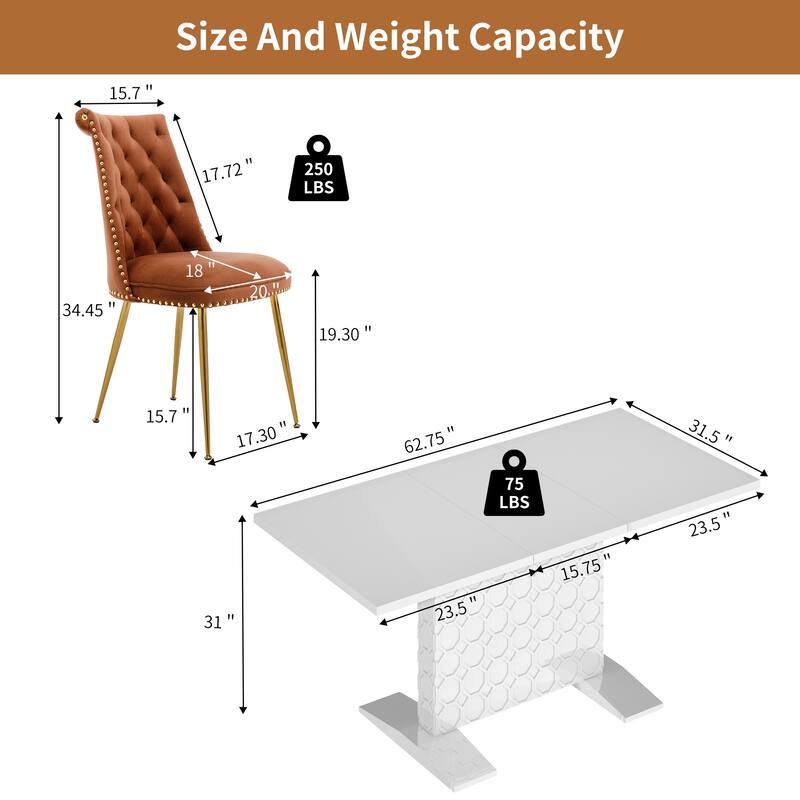 7-Piece Clihome High-gloss Extendable Table Velvet Chair Dining Set