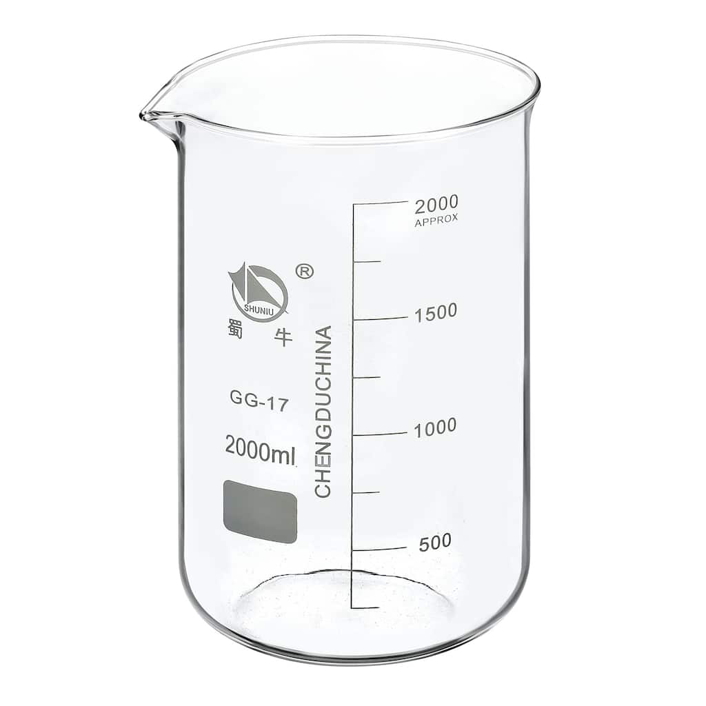 2000ml Low Form Glass Beaker, 3.3 Borosilicate Lab Measuring Cups - Clear