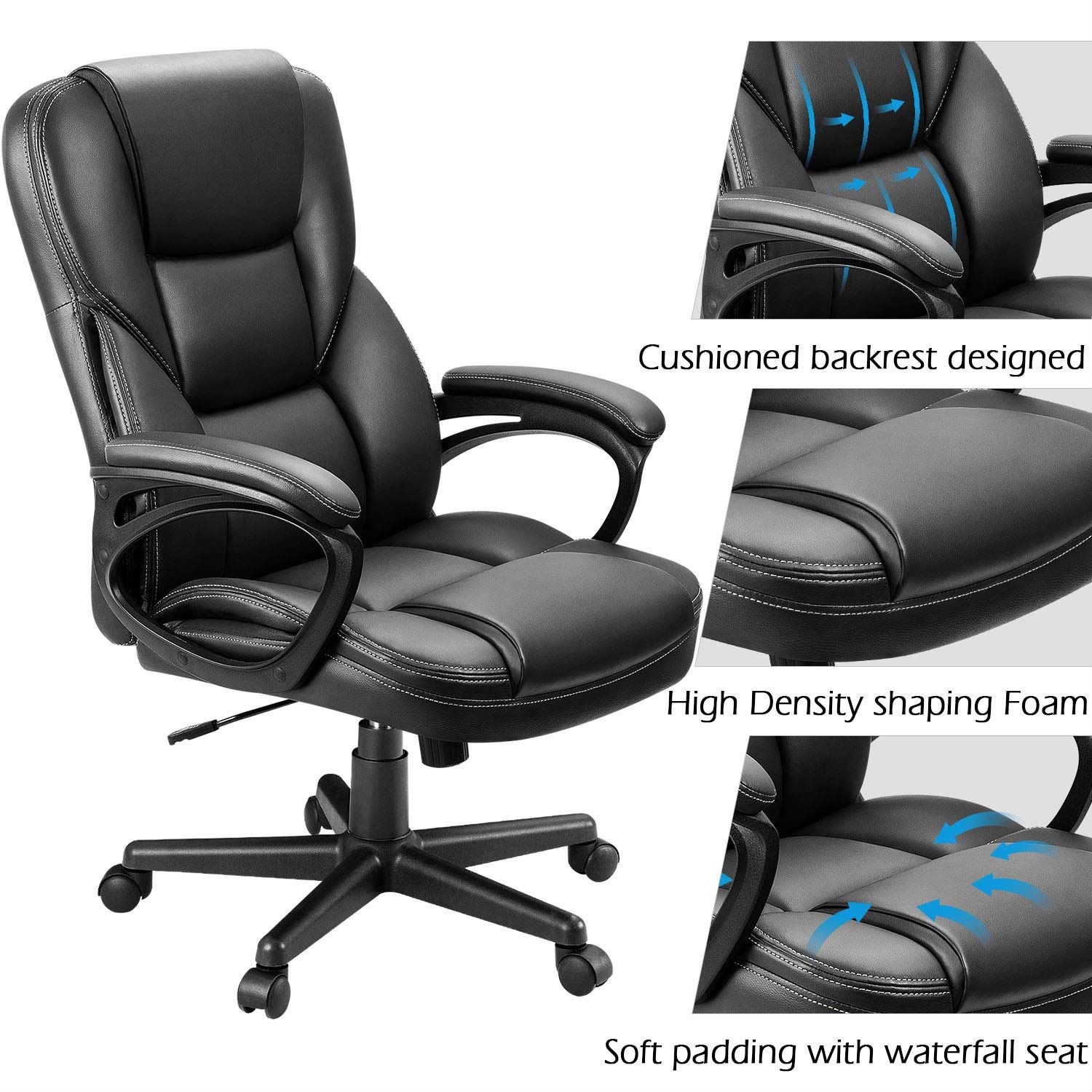Homall High Back Gaming Chair Leather Office Chair with Footrest, Black