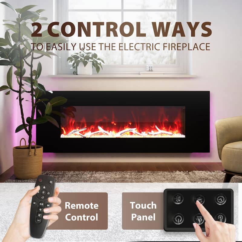 Clihome 42-72 inch Wall-mounted w/ RC (1500W) Electric Fireplace