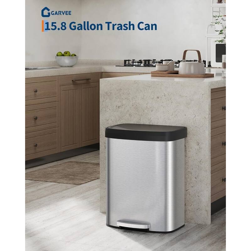 16 Gallon / 60 Liter Stainless Steel Trash Can,For Office, Bathroom, Dining Room