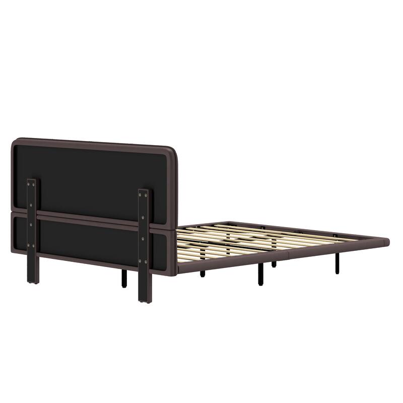 Modern Floating Platform Bed with LED Lights - PU Leather Upholstery, Full Size, Easy Assembly