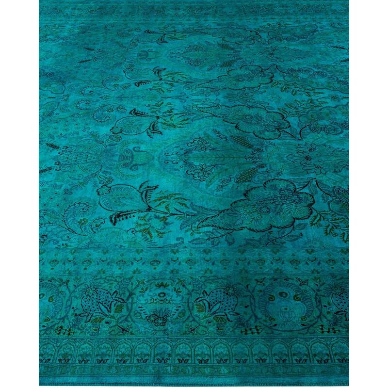 Overton Hand Knotted Wool Vintage Inspired Modern Contemporary Overdyed Blue Area Rug - 8' 0" x 10' 3"