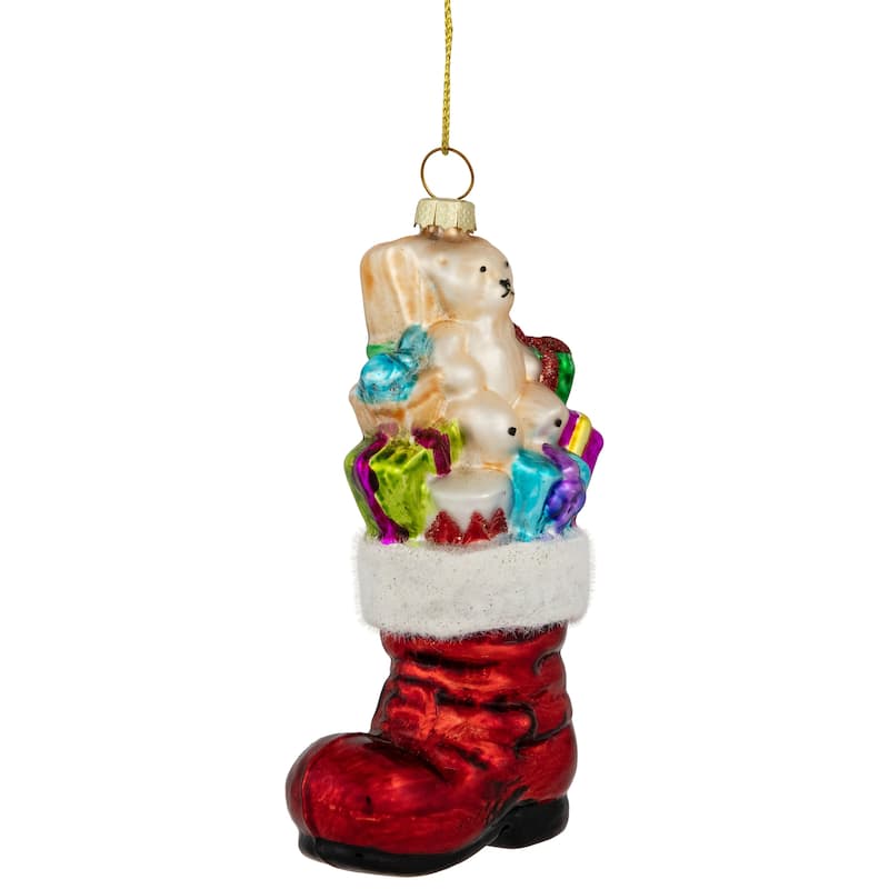 4.5" Shiny Red Present Fil LED Stocking Hanging Christmas Ornament