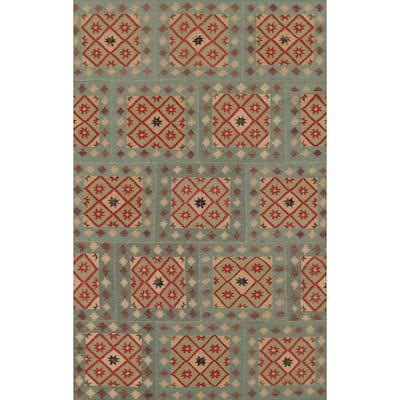 All-Over Geometric Kilim Indian Area Rug Handmade Wool Carpet - 4'11"x 7'8"